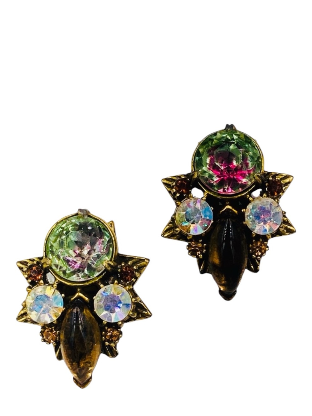 Vintage Florenza Watermelon Rhinestone Clip Earrings